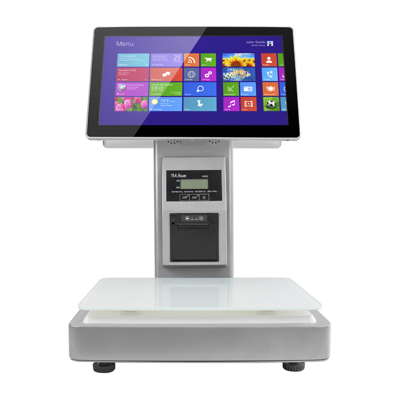 Dual screen weighing and cashier integrated POS system, AI recognition of products, automatic weight calculation