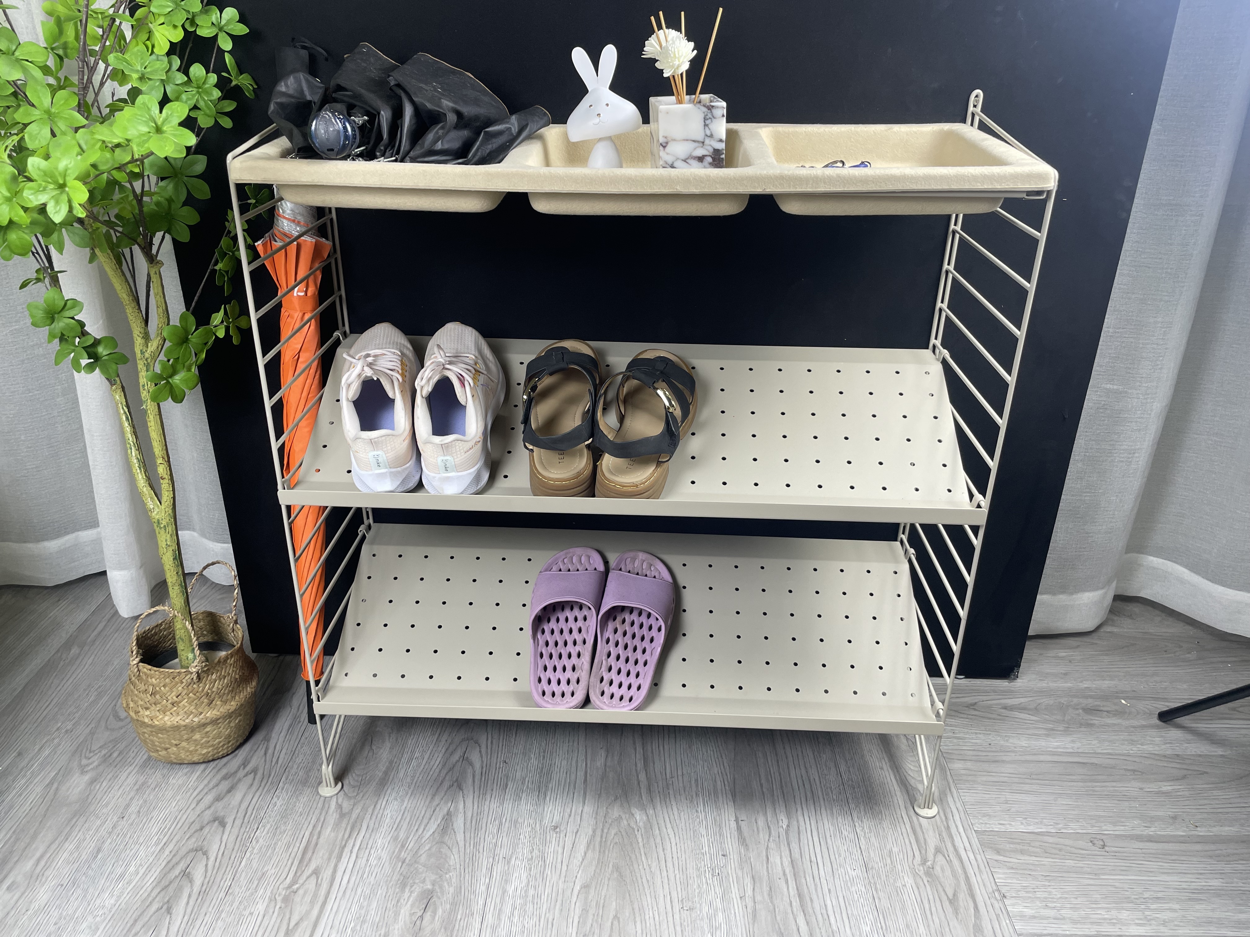 Steel floating shelves with string shoe rack designs Top Display Stand dustproof shoe cabinet shoe racks