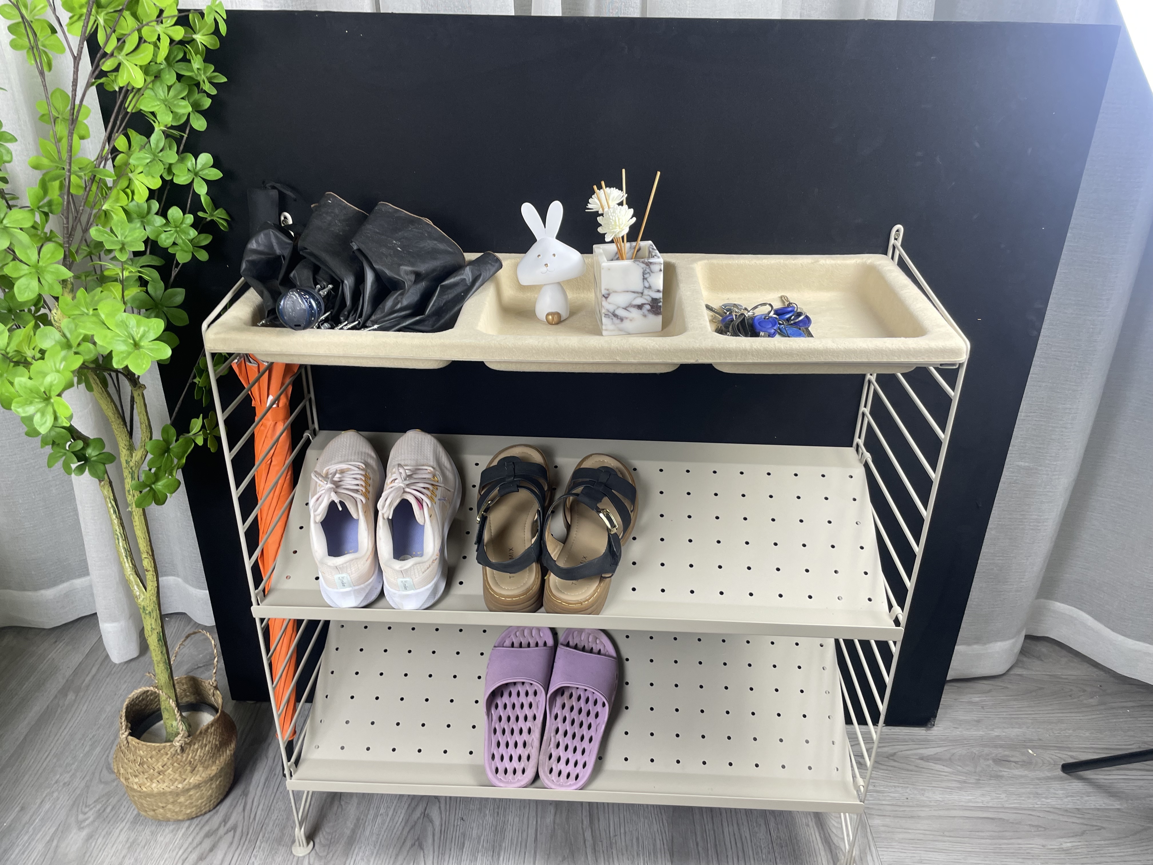 Steel floating shelves with string shoe rack designs Top Display Stand dustproof shoe cabinet shoe racks