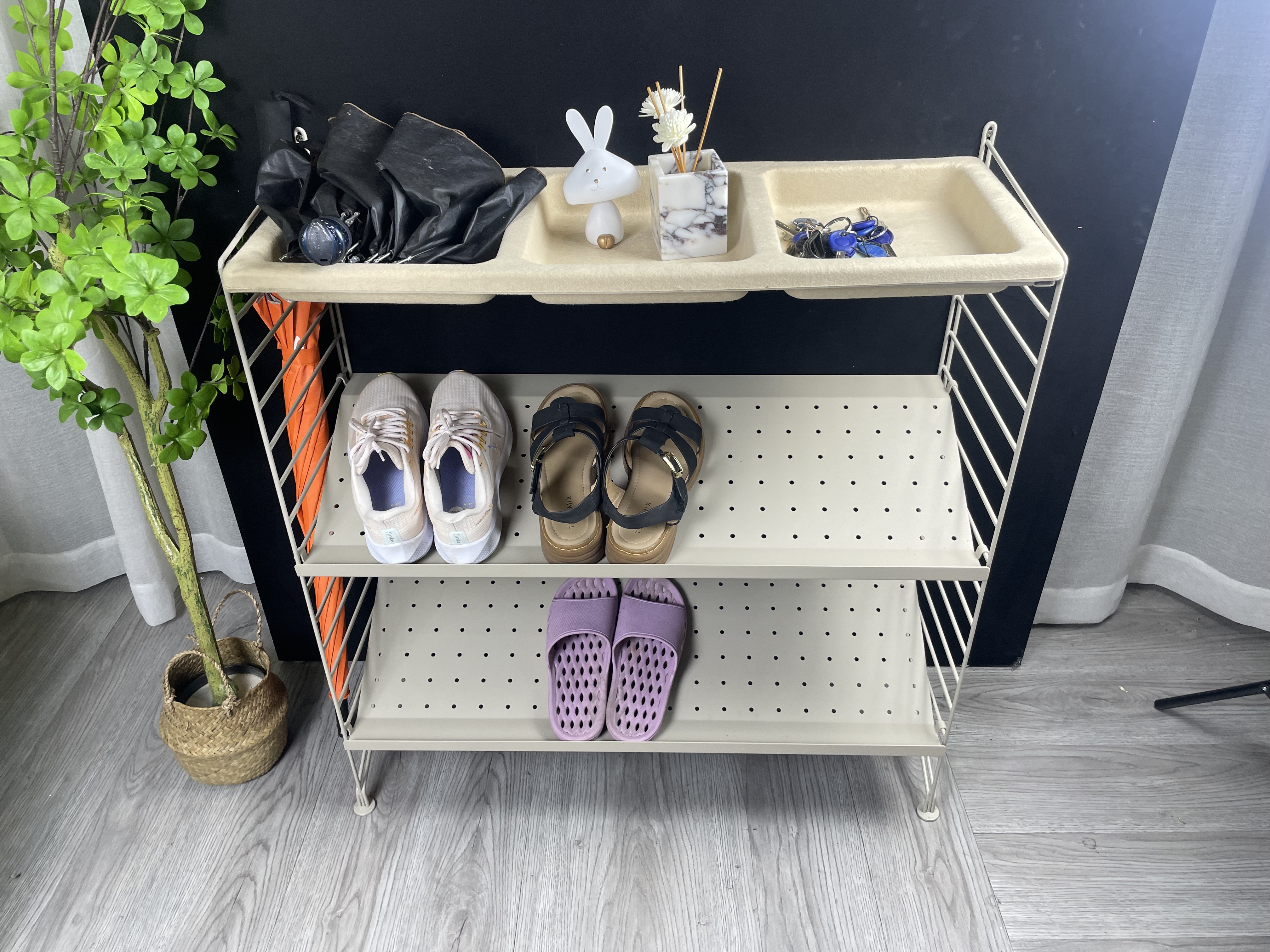 Steel floating shelves with string shoe rack designs Top Display Stand dustproof shoe cabinet shoe racks