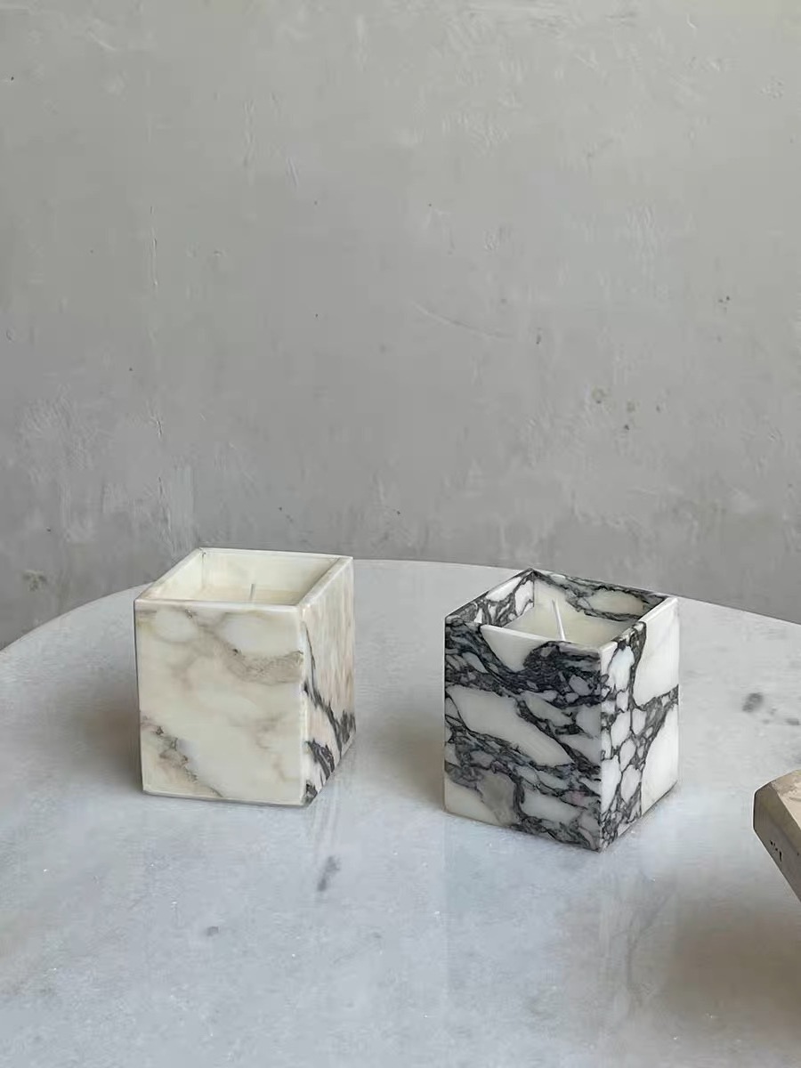 Customized Size Hot Selling Christmas marble candle jars holder Wedding Calacatta Viola Marble Square Votive Candle Holder