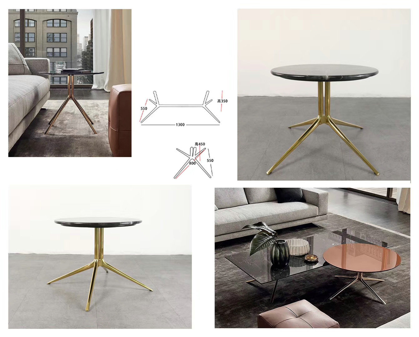 Factory Hot Sale Black Stainless Steel Customized Natural Travertine Dining Table