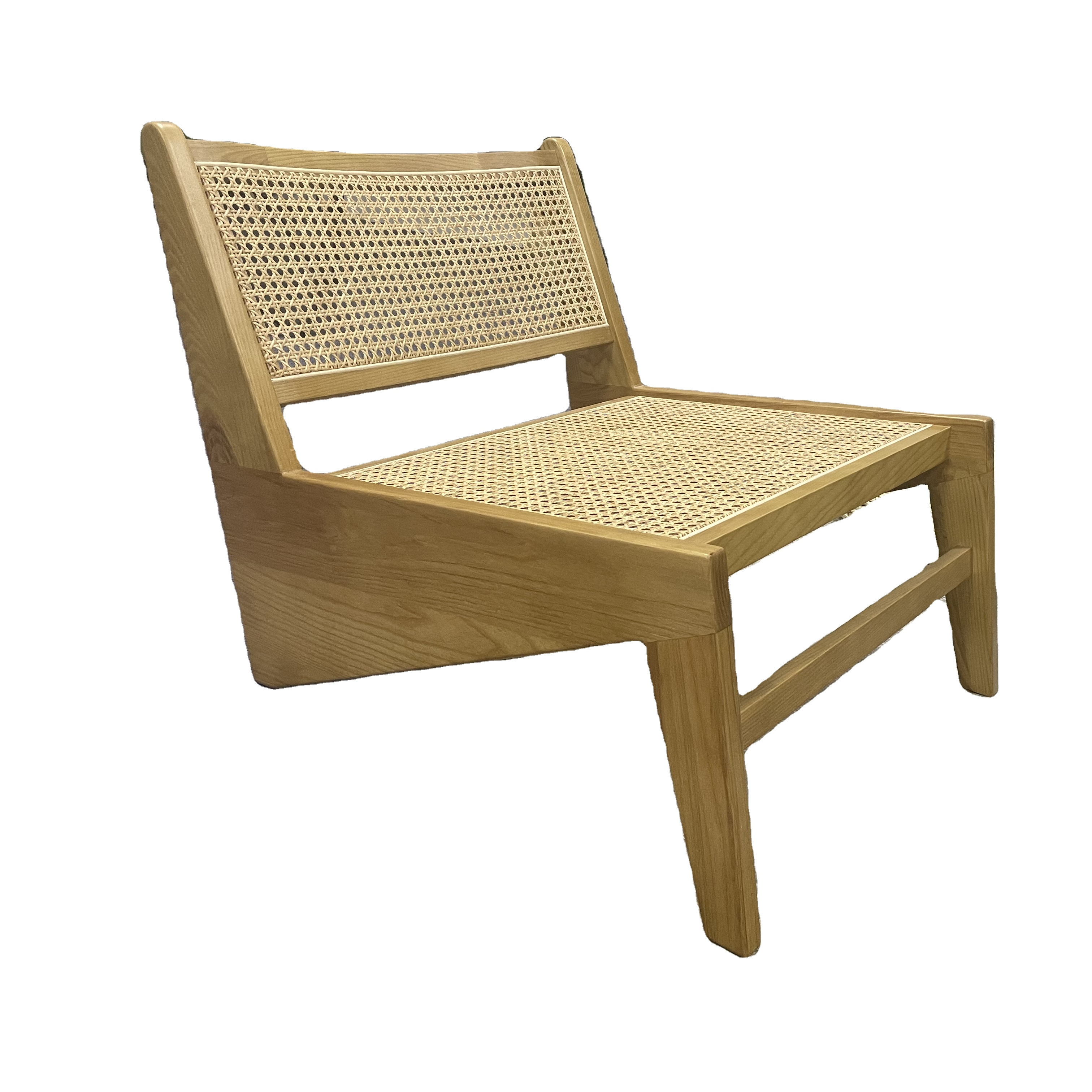 Modern nordic kangaroo chair ash wood rattan armless easy wicker leisure lounge chair for home