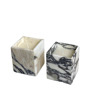 Customized Size Hot Selling Christmas marble candle jars holder Wedding Calacatta Viola Marble Square Votive Candle Holder