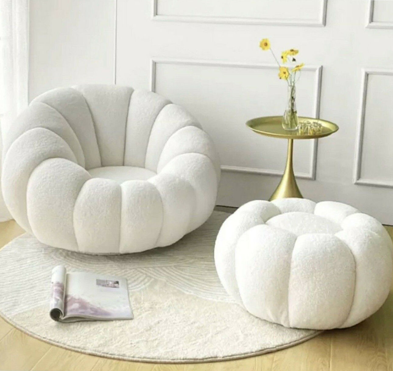 Pumpkin Lounge Sofa Chair Accent Swivel Chair Ottoman Living Room Velvet Pumpkin Sofa