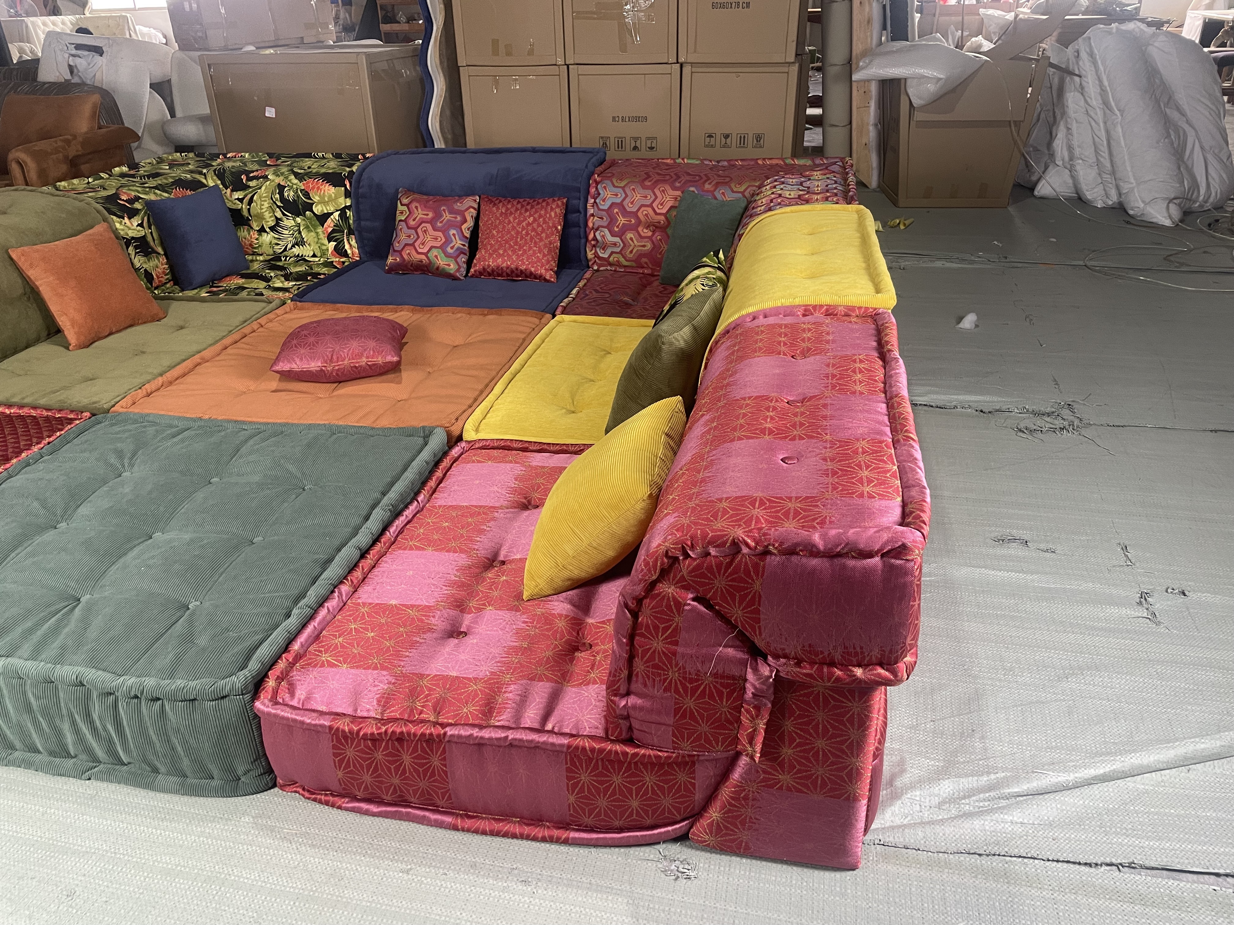 Disen furniture customizable floor multi color fabric sectional sofa living room canape roche bobois divano mah jong sofa