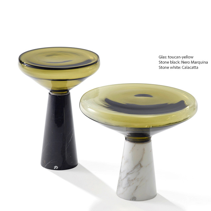 DISEN Modern design  coffee table side table toughened glass top marble base bronze connection luxury home furniture