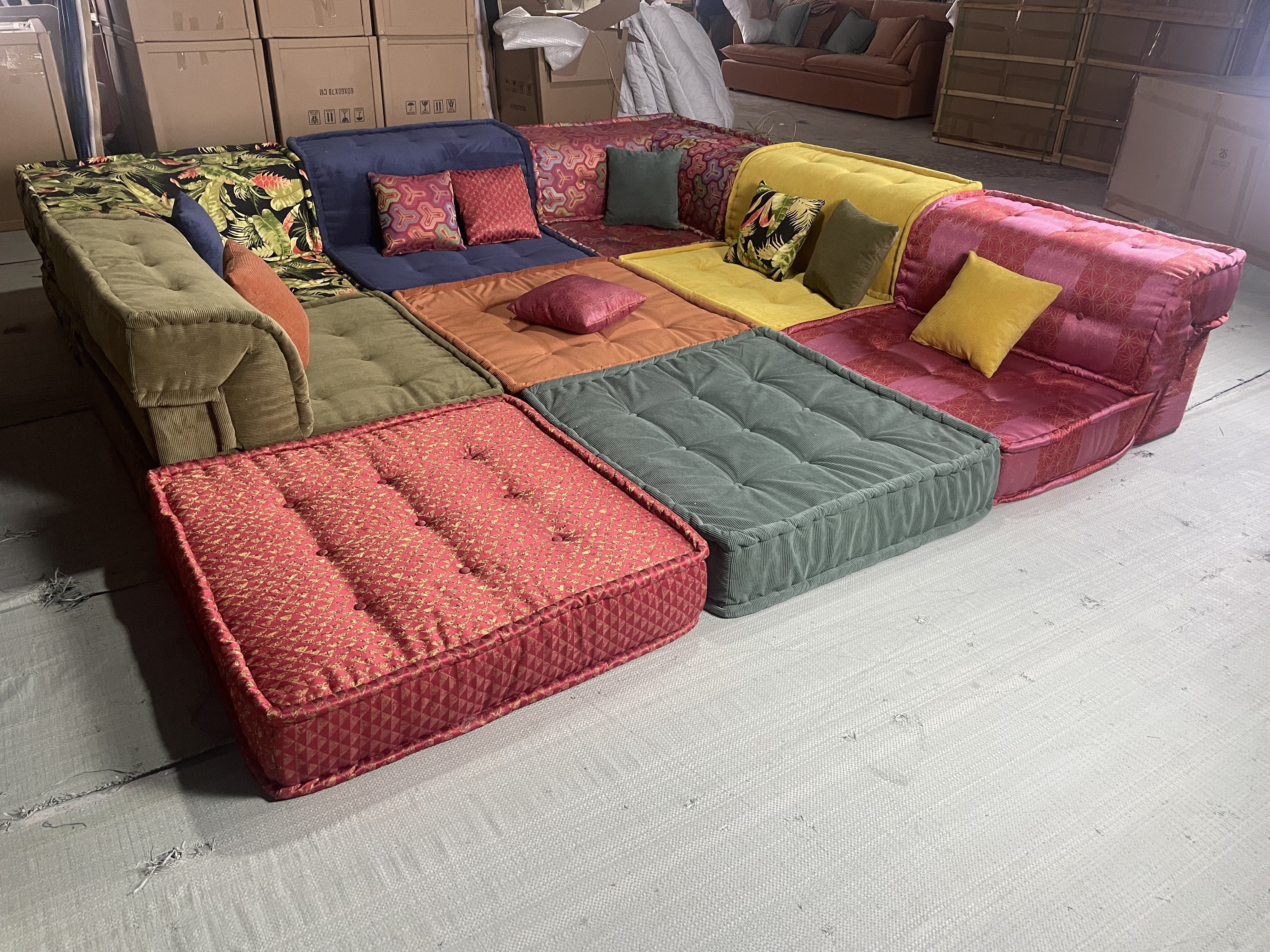 Disen furniture customizable floor multi color fabric sectional sofa living room canape roche bobois divano mah jong sofa