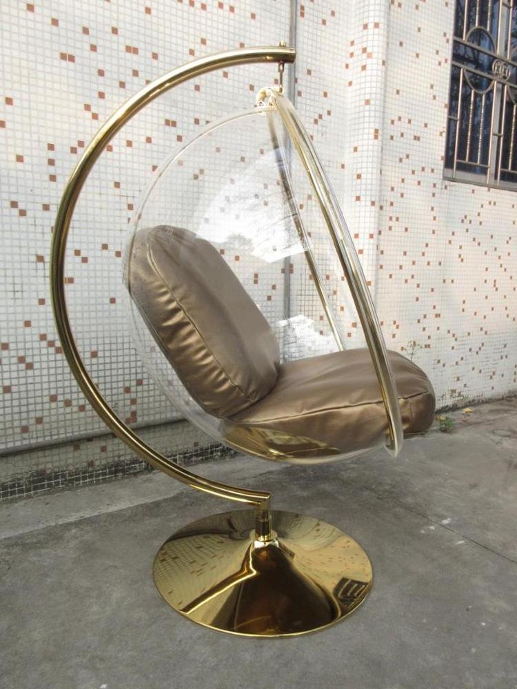 Modern Living Room Furniture Acrylic Bubble Chair Egg Chair in brass gold chrome steel