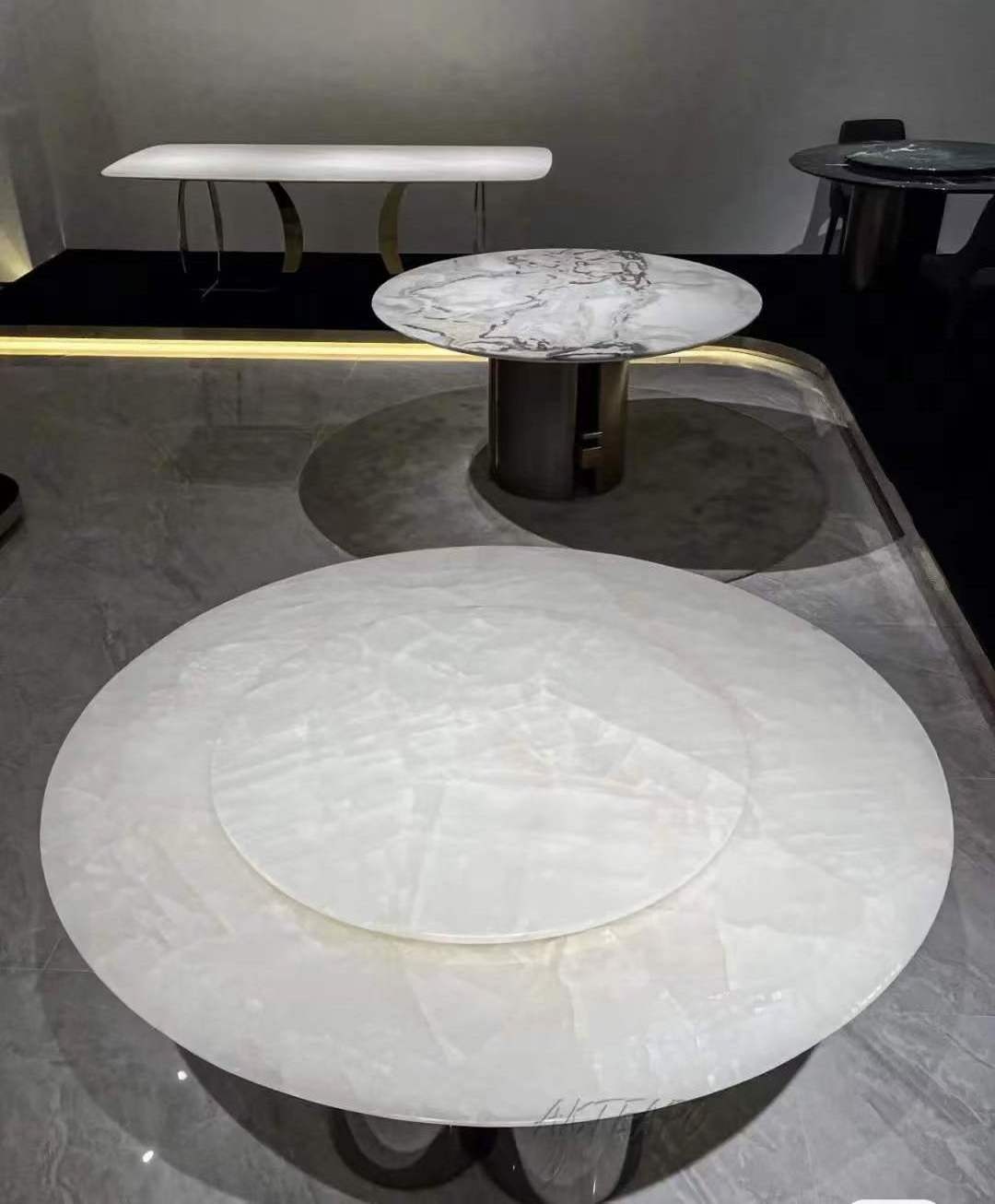 Ice Age Onyx Marble Dining Table Transparent Backlit Wall Cladding Stone Luxury Furniture Counter Top18mm Thickness Marble Top