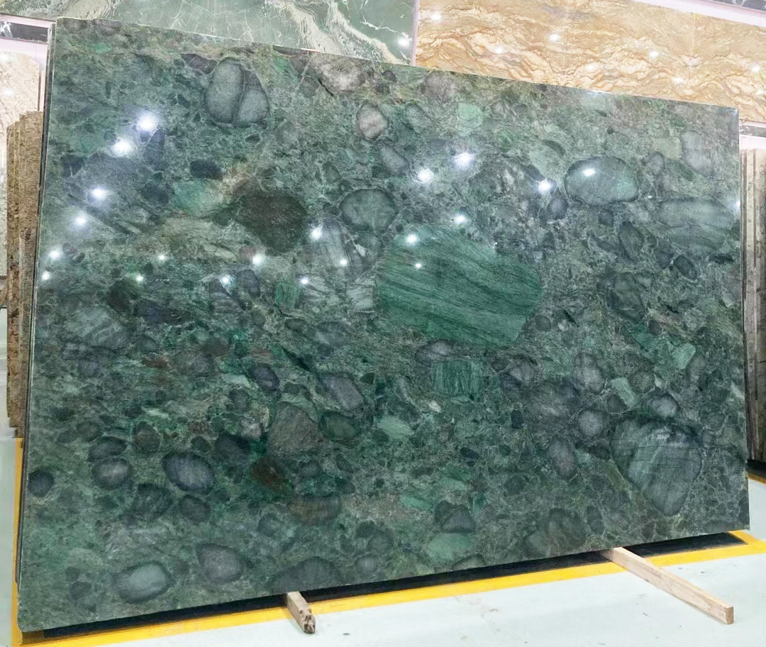 Backlit Verde Marinace Granite Feature Wall Luxury Hotel Villa Background Decoration 20mm Bookmatched Walling Tile Countertops