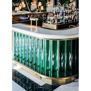 800mm Bar Front Green Corrugated Ceramic Tile Handmade Pub Porcelain Tile Concave Reception Counter Top Decoration Fluted Tile