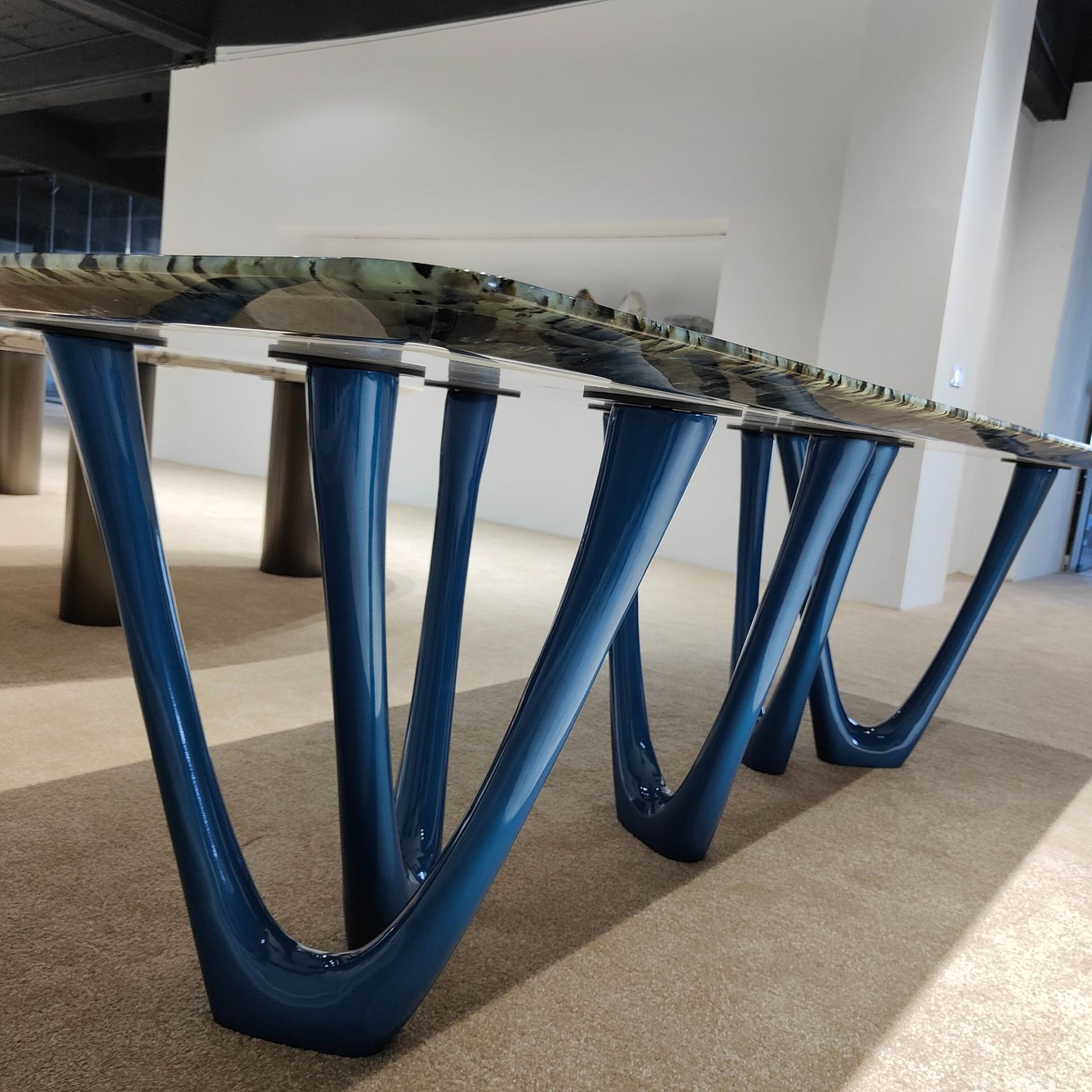 Natural Blue Lemurian Dining Table Coffee Table Genuine Blue Jade Luxury Dining Furniture High Class Walling Tile Marble Top