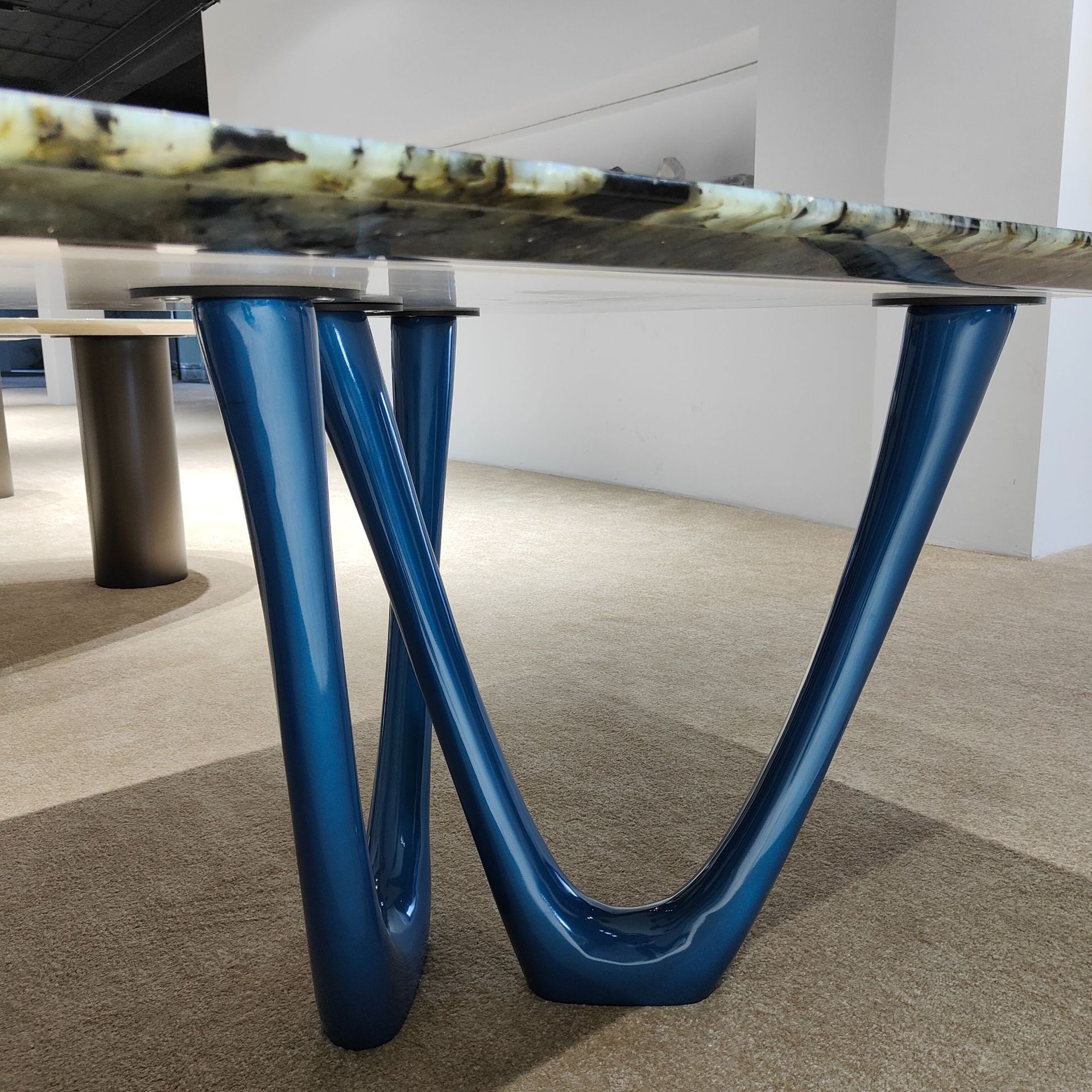 Natural Blue Lemurian Dining Table Coffee Table Genuine Blue Jade Luxury Dining Furniture High Class Walling Tile Marble Top