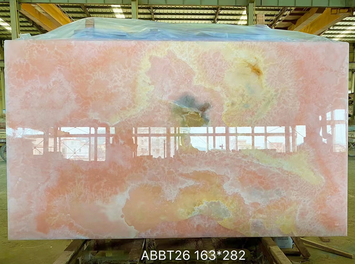 Rose Pink Onyx Stone Natural Light Pink Onyx Marble Slab Backlit Feature Wall Background Girlish Bathroom Countertop Sink Decor