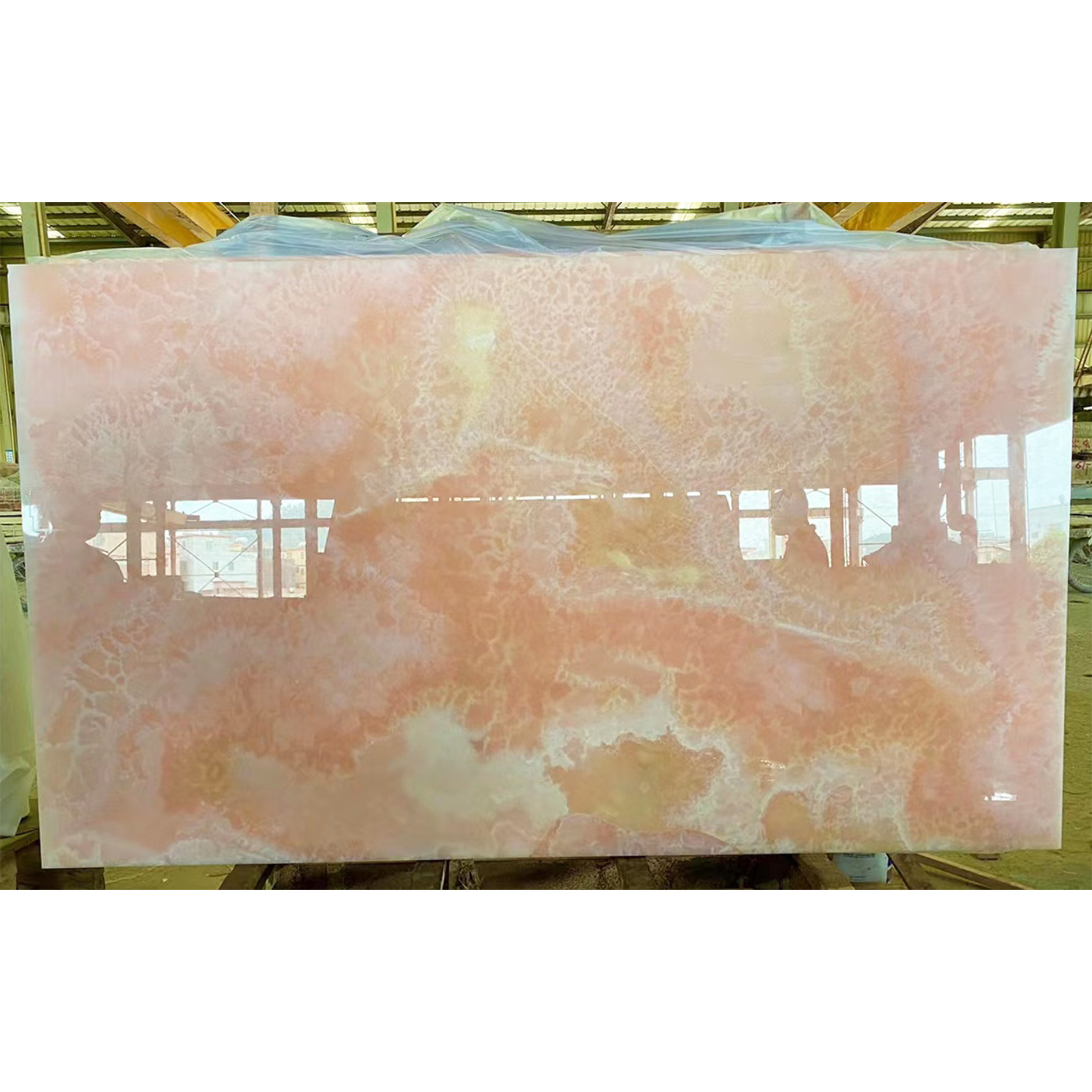 Rose Pink Onyx Stone Natural Light Pink Onyx Marble Slab Backlit Feature Wall Background Girlish Bathroom Countertop Sink Decor