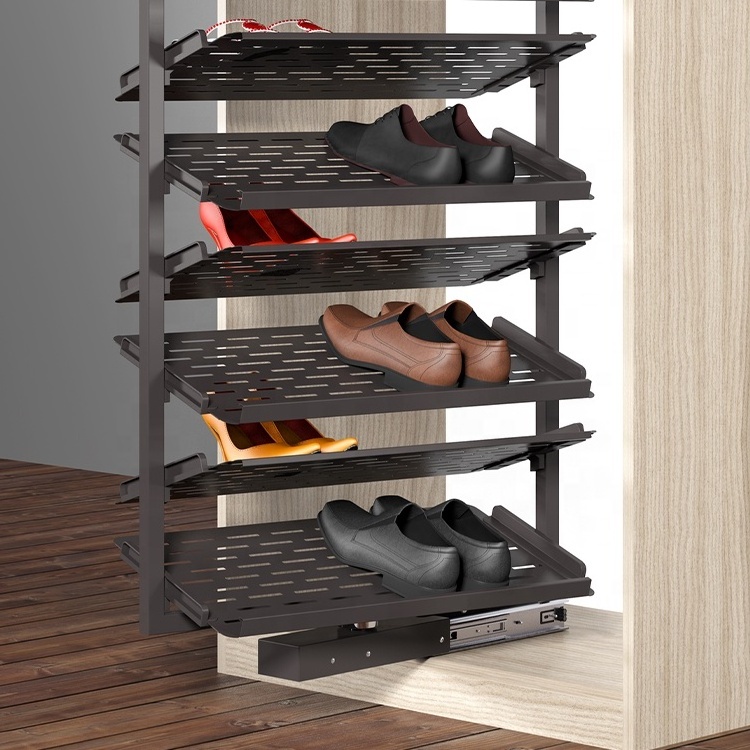 Multifunctional Shoes Rack Wall Mount Stainless Steel 4-layers Rotatable Storage Large Capacity Shoe Rack