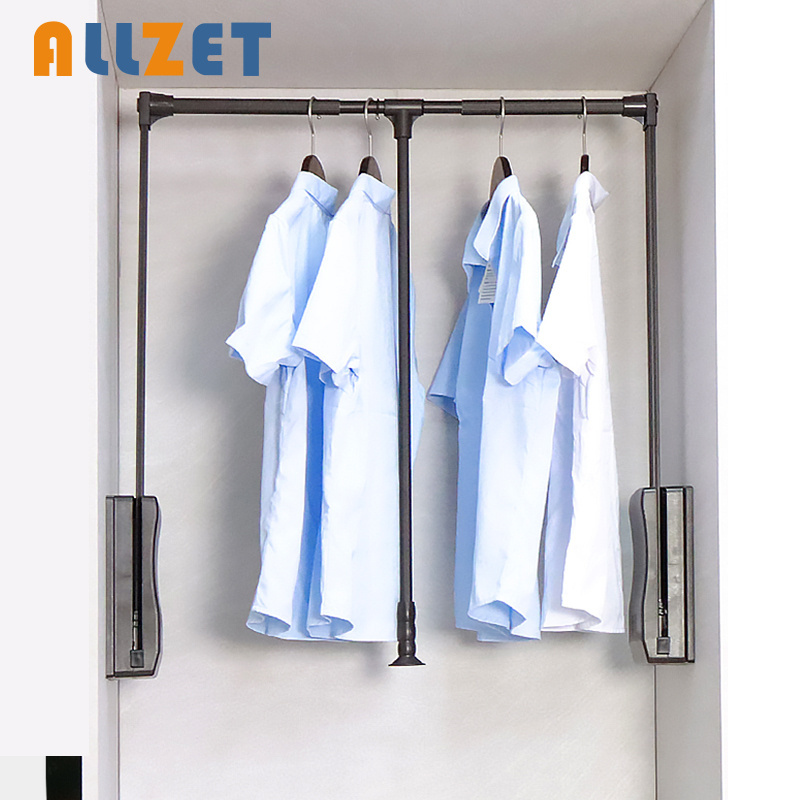 Allzet Modket Pull Down Wardrobe Rod Lift Rail Organizer Storage Closet System Hanger Rod for Hanging Clothes Space Saving