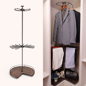 Multifunction wardrobe accessories Three Layers Rotating Clothes Basket With Rack Corner Cabinet Free Standing Pants Rack