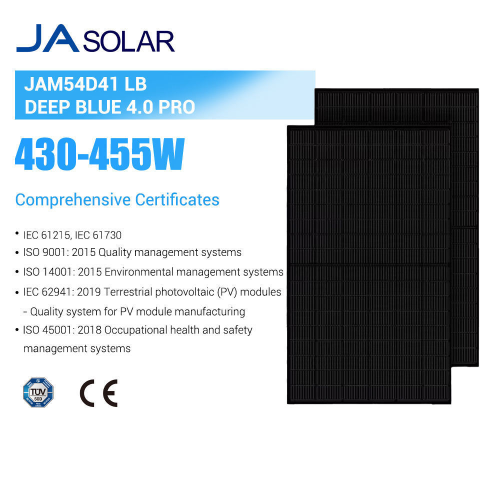 JA Solar Deep Blue 4.0 Pro N Type Bifacial 430w 435w 440w 445w 450w 455w Black Modules Dual Glass Solar Panel