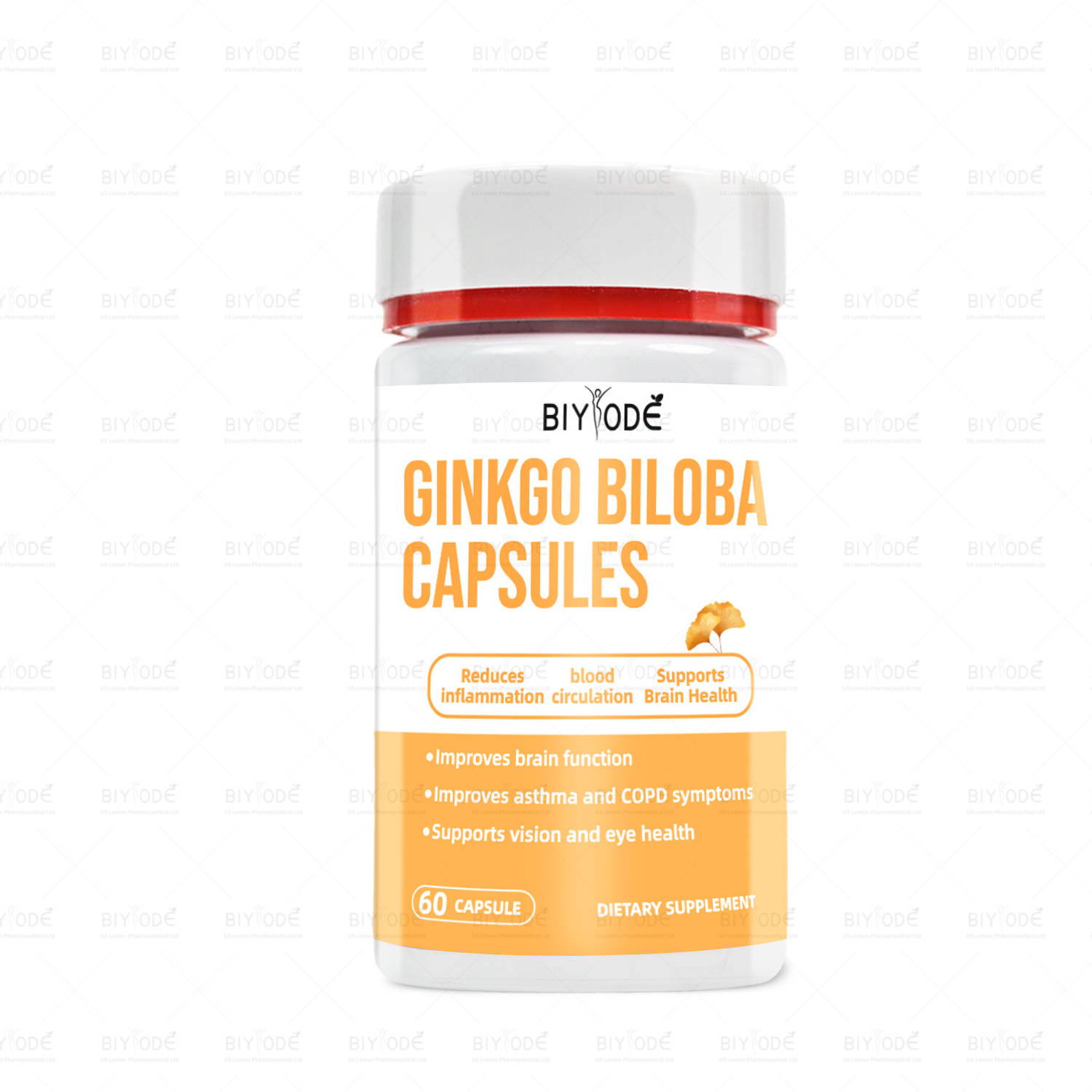 BIYODE hot sale natural ginkgo biloba extract herbal supplement brain support wholesale custom ginkgo pill capsules