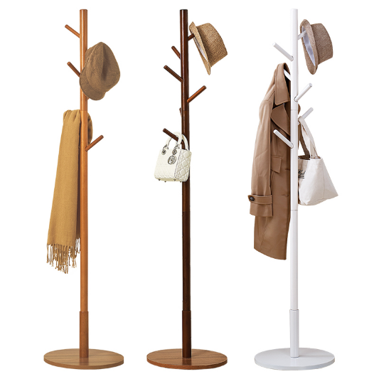 Wooden Coat Rack Stand Entryway Hall Tree  with Solid Round Base for Hat,Clothes,Purse,Scarves,Handbags