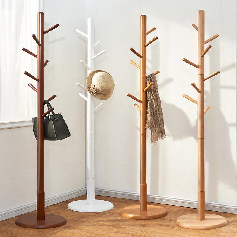 Wooden Coat Rack Stand Entryway Hall Tree  with Solid Round Base for Hat,Clothes,Purse,Scarves,Handbags