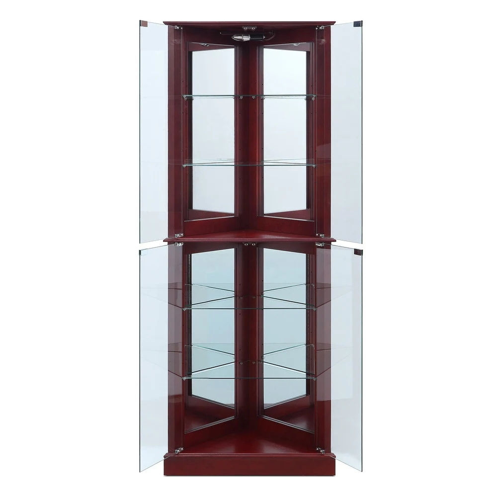 Wood Living Room Furniture Corner Curio Cabinet with Glass Doors