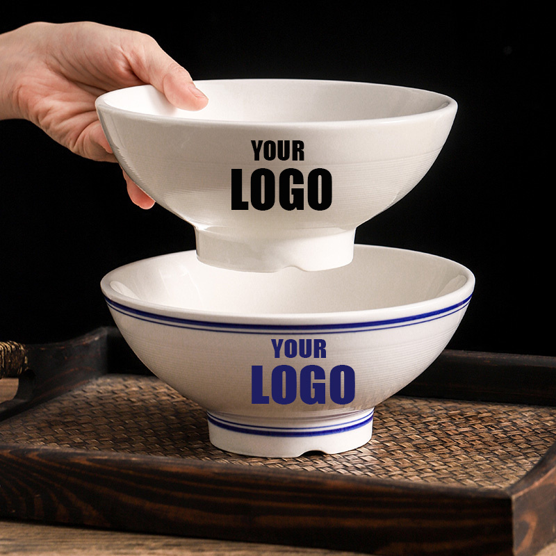 Good Quality Thickened White Porcelain Ramen Bowl for restaurant  ceramic soup bowl with spoon Custom logo