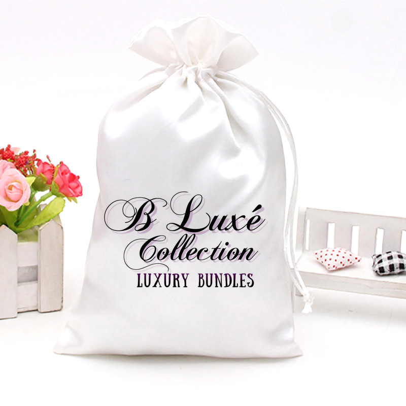 Satin bags custom logo satin drawstring bag for Packaging Hair Extensions Bundles Wigs Soft Silk Pouches with Drawstring