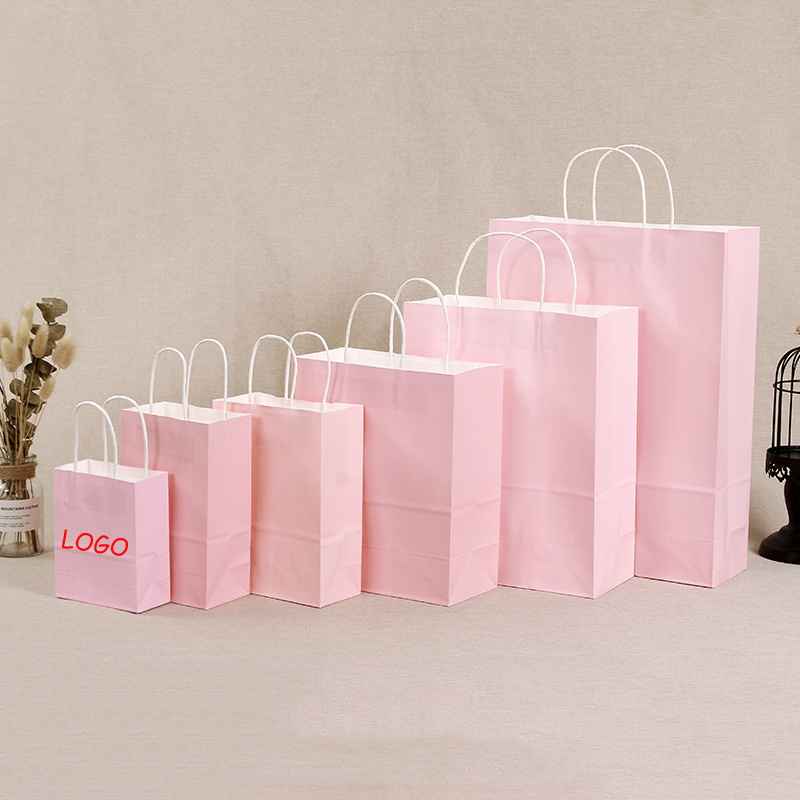 Wholesale Custom Packaging Craft Pink Kraft Paper Shopping Bag Handle with your own logo Paper Shopping Bags