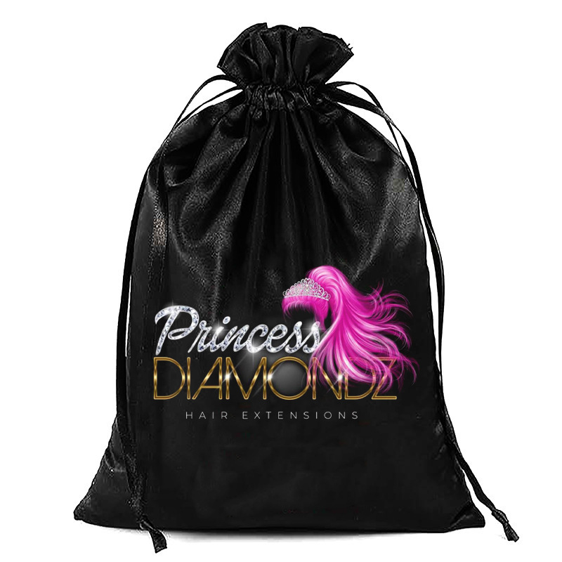 Wholesale Price Custom Logo Drawstring Bundles Packaging Pink Silk Satin Bag For Wig And Hair Weave