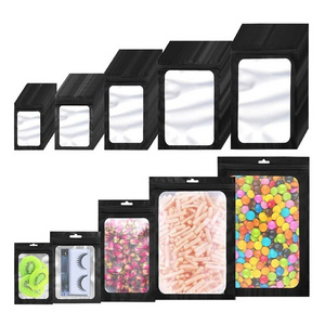 Custom Heat seal food storage resealable foil pouch odorless mylar bags clear window Aluminum matte black ziplock