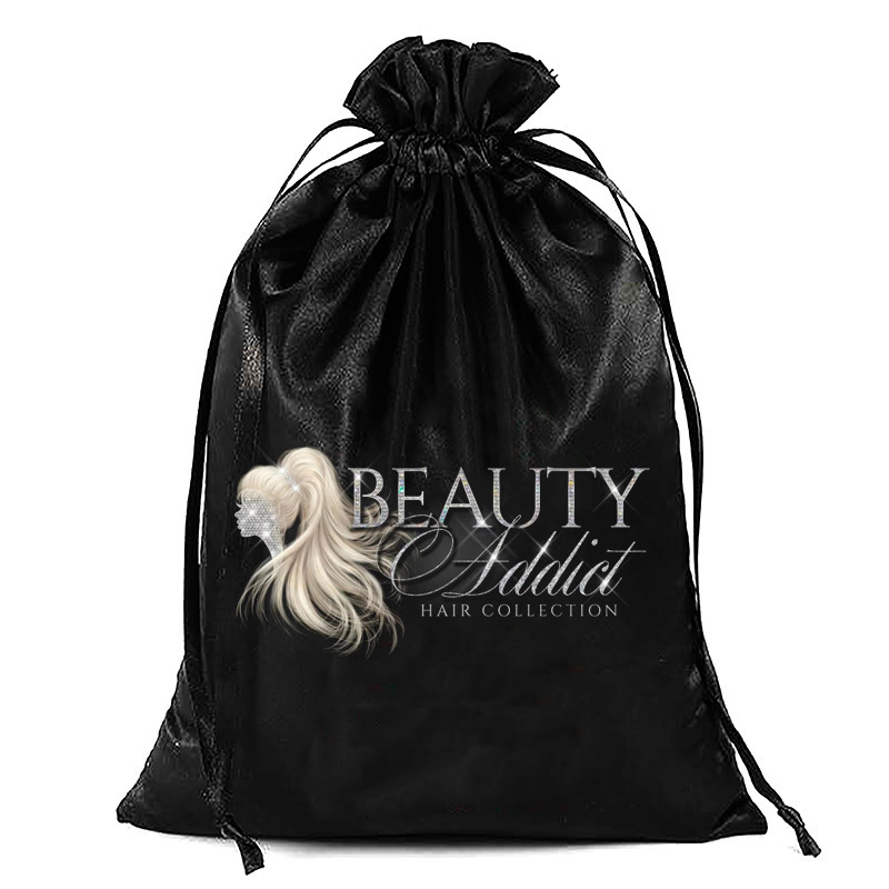 Wholesale Price Custom Logo Drawstring Bundles Packaging Pink Silk Satin Bag For Wig And Hair Weave