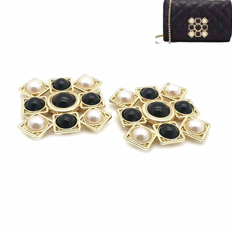 Popular Square Handmade Black Pearl Gold Color Turn Lock Bag Accessories Automatic Flexible Purse Twist Lock For Lady Handbag