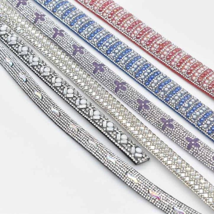 Custom Fashion Sandals Decoration  Semi Round Crystal Strip Cord Rhinestone Rope For Shoes