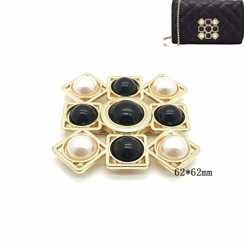 Popular Square Handmade Black Pearl Gold Color Turn Lock Bag Accessories Automatic Flexible Purse Twist Lock For Lady Handbag