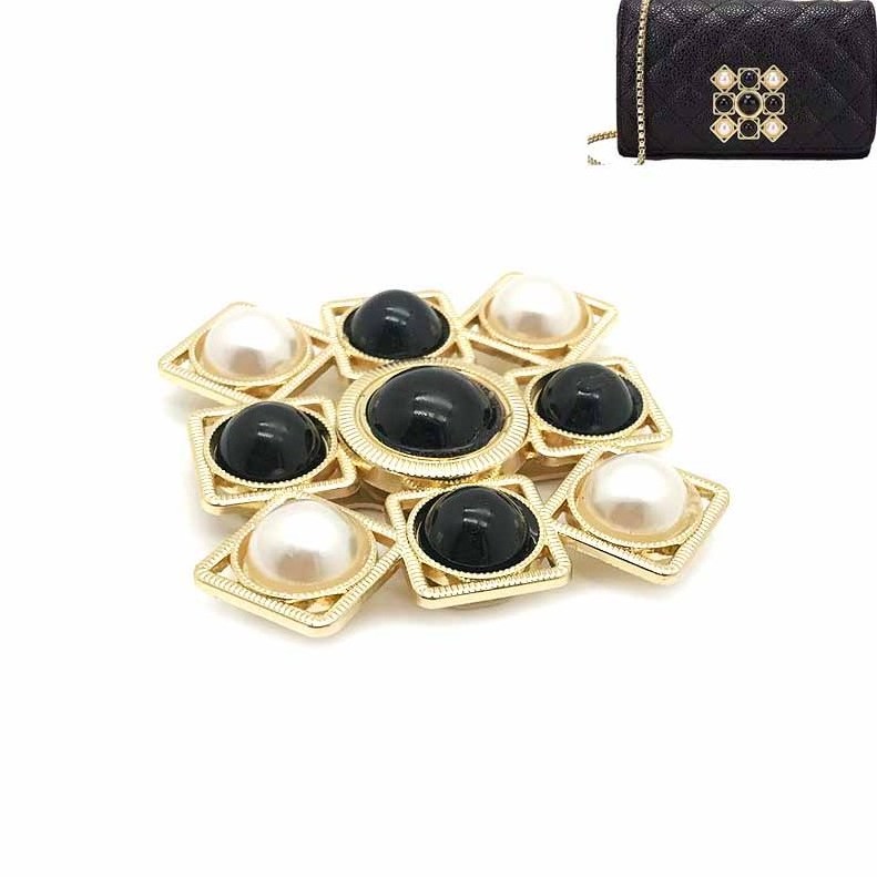 Popular Square Handmade Black Pearl Gold Color Turn Lock Bag Accessories Automatic Flexible Purse Twist Lock For Lady Handbag