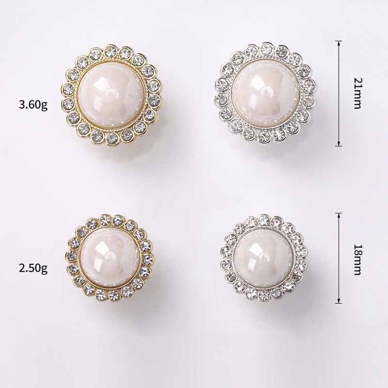 Wholesale High Quality Fashion Pearl button Flower Vintage Pearl Metal Rhinestone Sewing Shank Buttons For Clothing