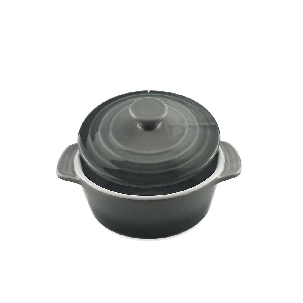 Mini Cooking Pot Covered Stoneware Souffle Baking Dish Small Casserole With Lid