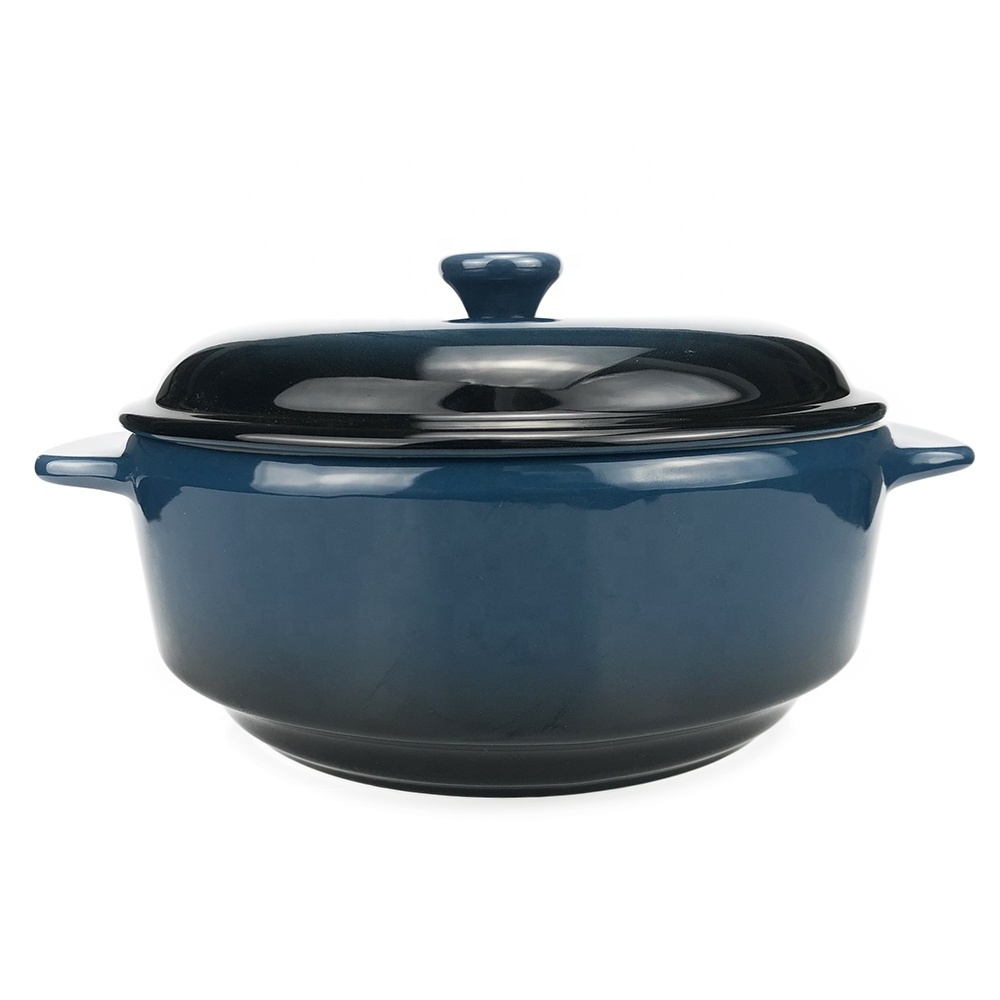 Gradient Blue Ceramic Caserole Dish Enamel Casseroles Pot With Lid Warmer Bowls Sets For Cooking