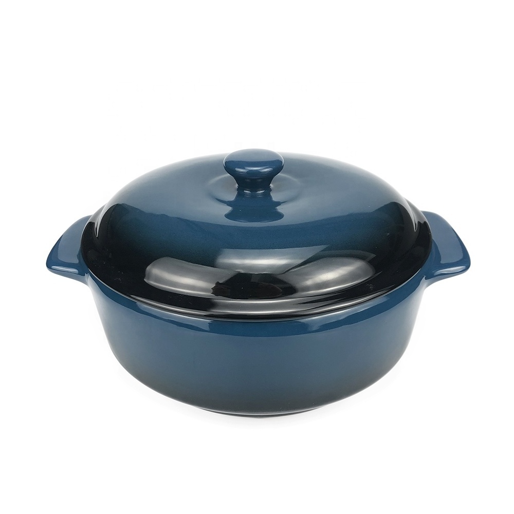 Gradient Blue Ceramic Caserole Dish Enamel Casseroles Pot With Lid Warmer Bowls Sets For Cooking