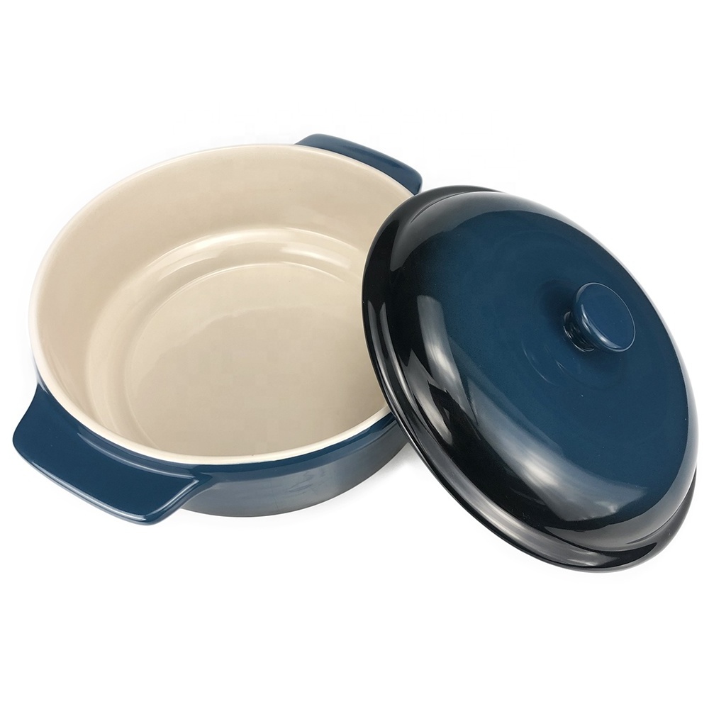 Gradient Blue Ceramic Caserole Dish Enamel Casseroles Pot With Lid Warmer Bowls Sets For Cooking