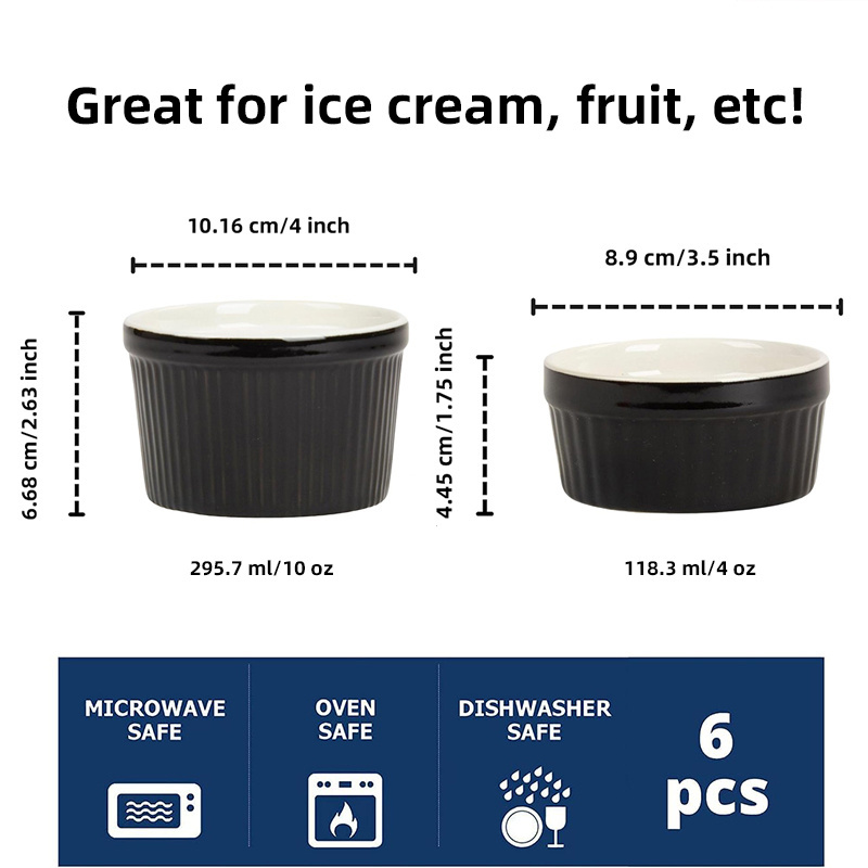 Wholesale 6 Pack Ceramic Ramekins Sets for Pudding Souffle Creme Brulee Dessert Snack Serving Bowls Oven Safe Bake Bowl