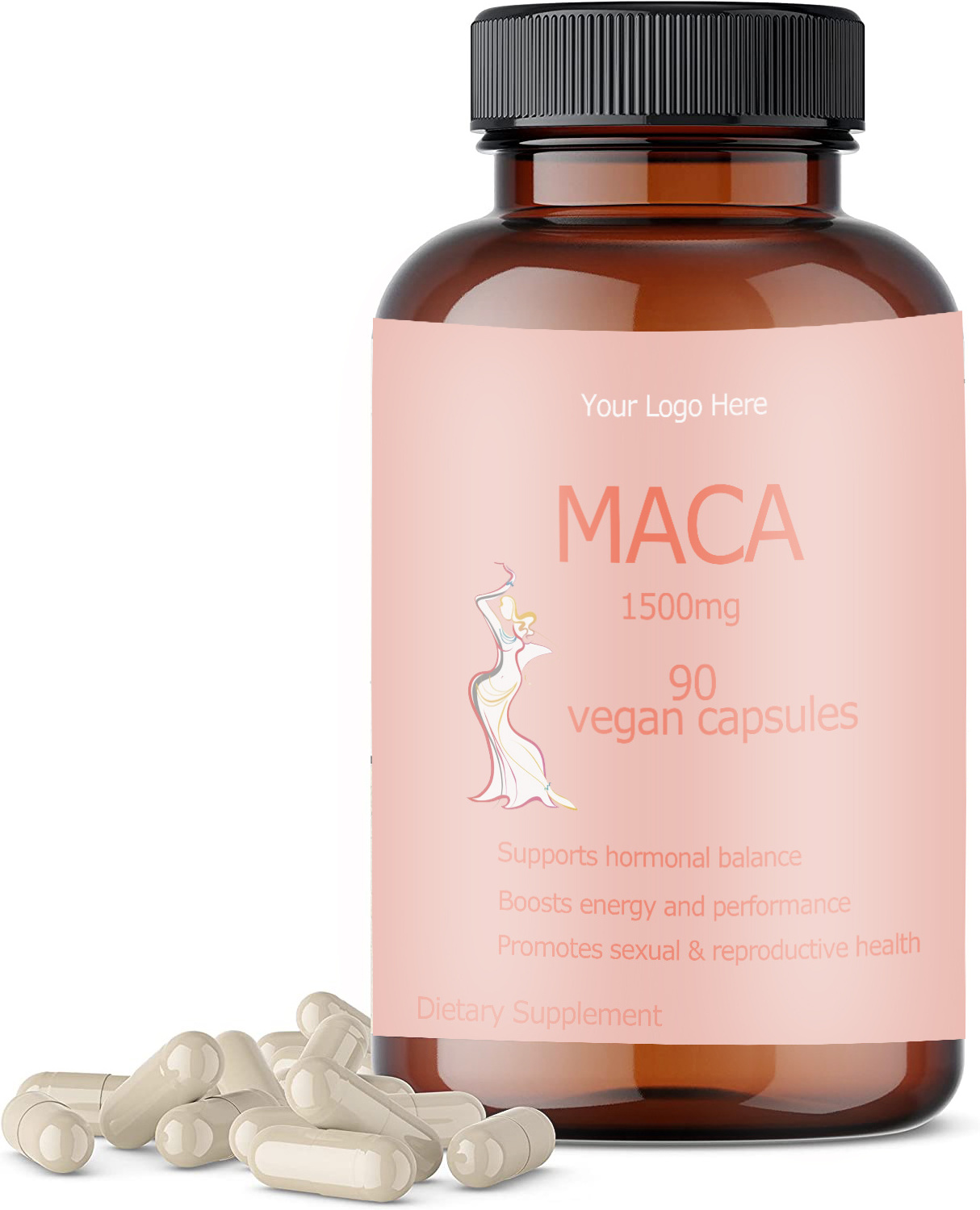 Maca Root Capsules Breast Enlarge Butt Enhancement Pills for Women 90 counts logo print private label is available