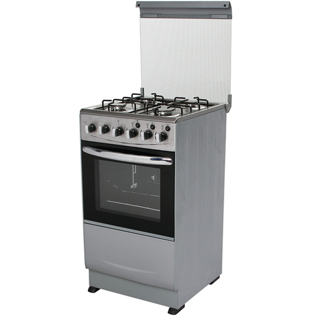 Hot sell free standing 50x50cm bbq silvery gray 4 gas burner stove with bakery oven for LPG