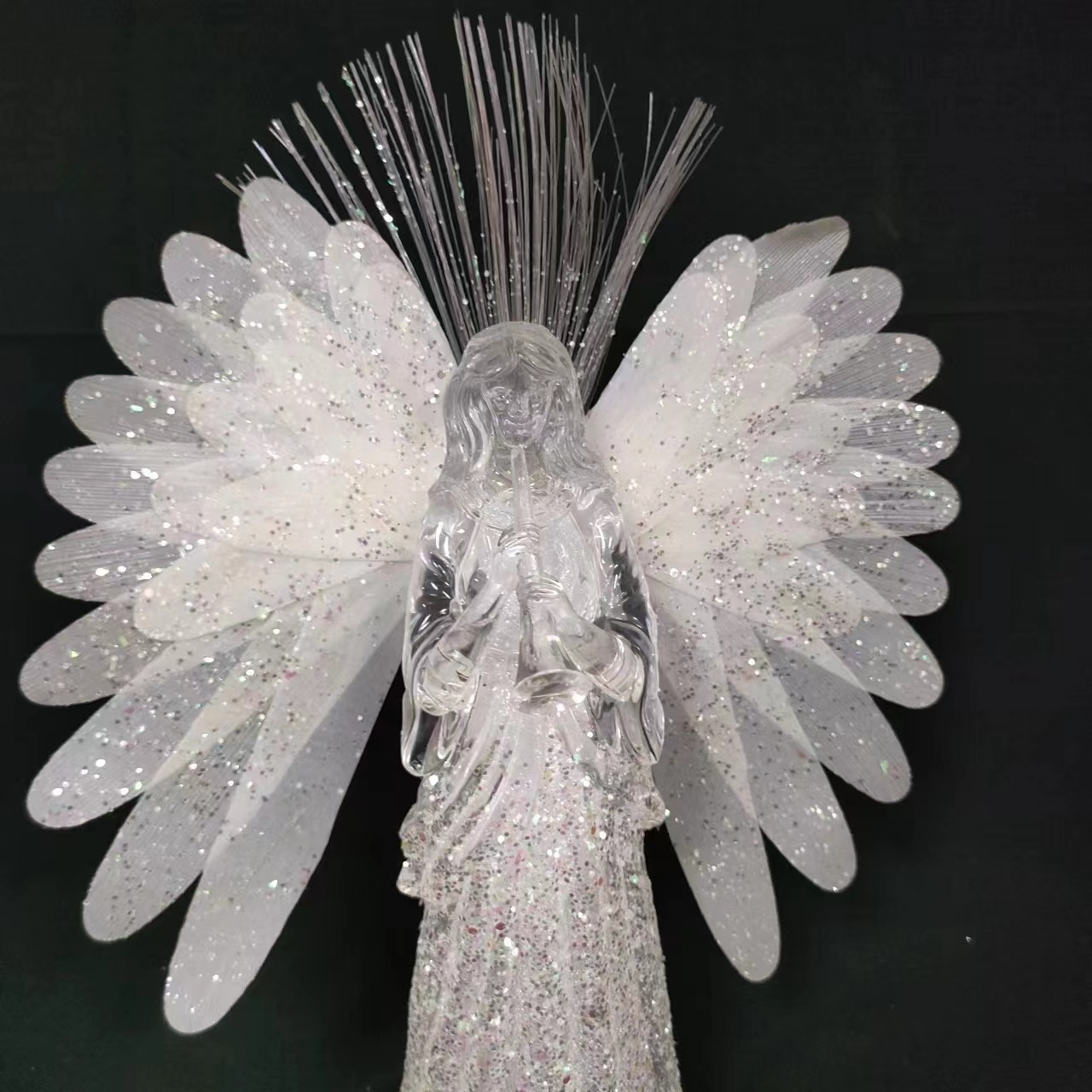 Battery Operated Red And Acrylic glitter LED Light Christmas Angel Figurine Standing Fiber Optic Angel