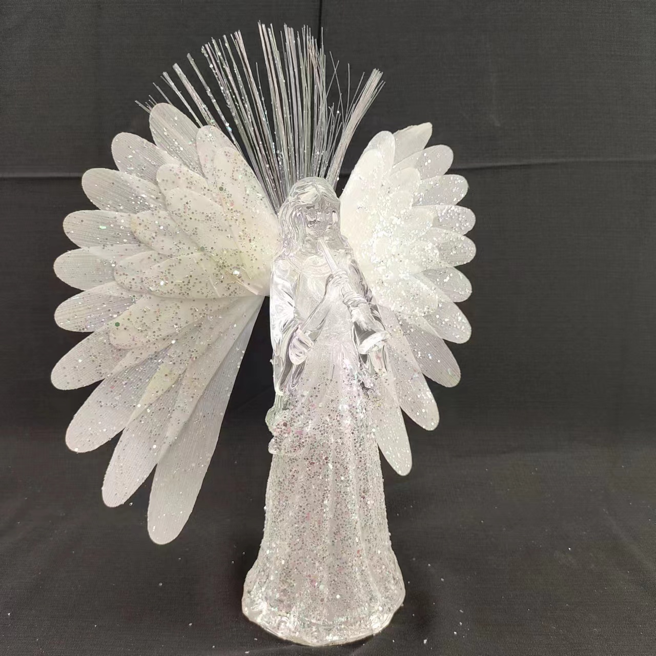 Battery Operated Red And Acrylic glitter LED Light Christmas Angel Figurine Standing Fiber Optic Angel