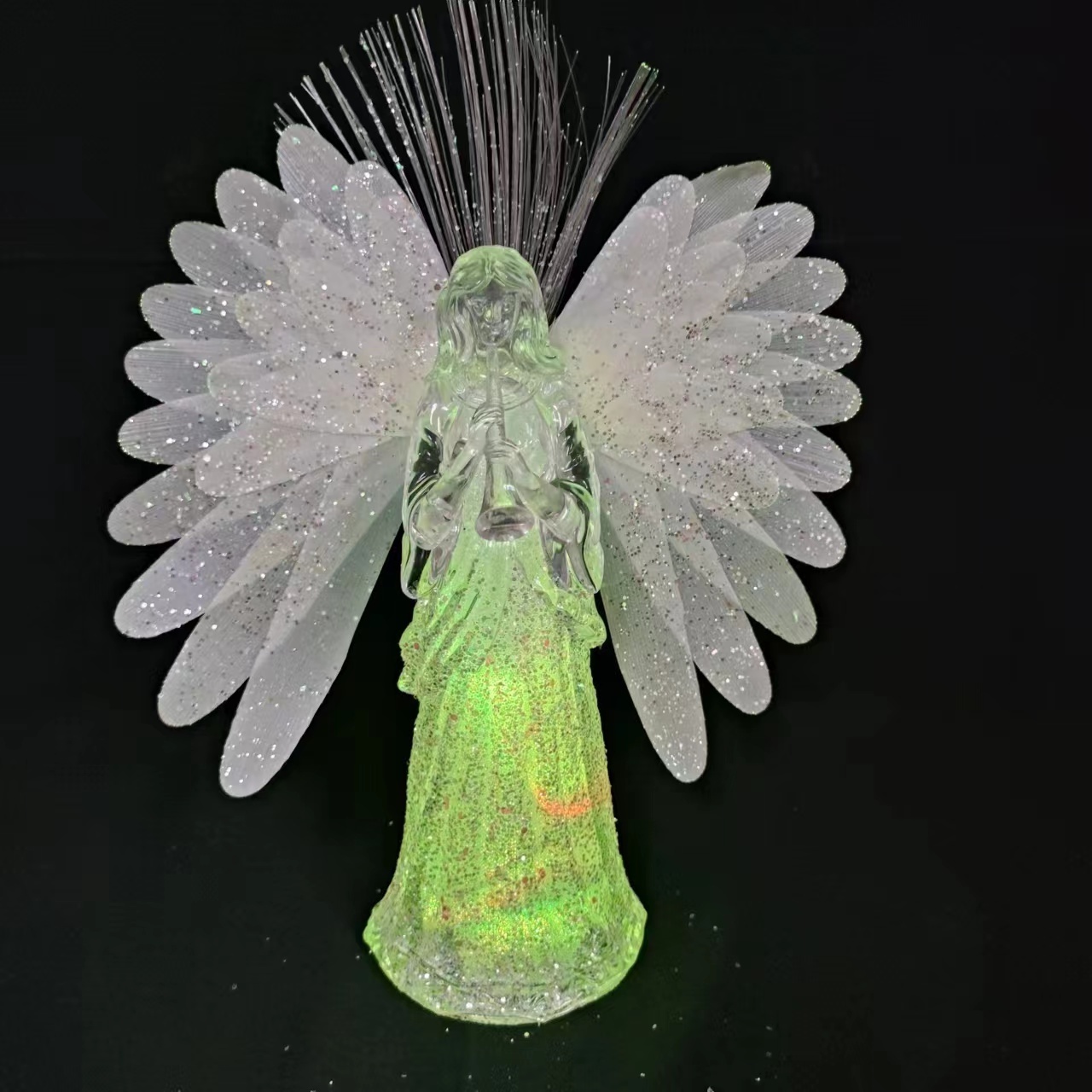 Battery Operated Red And Acrylic glitter LED Light Christmas Angel Figurine Standing Fiber Optic Angel