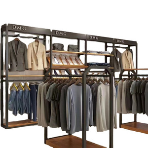 Boutique Garment Shelf Cloth Display Stands Commercial Clothing Rack Golden Pipe Clothes Display Racks With LED Light